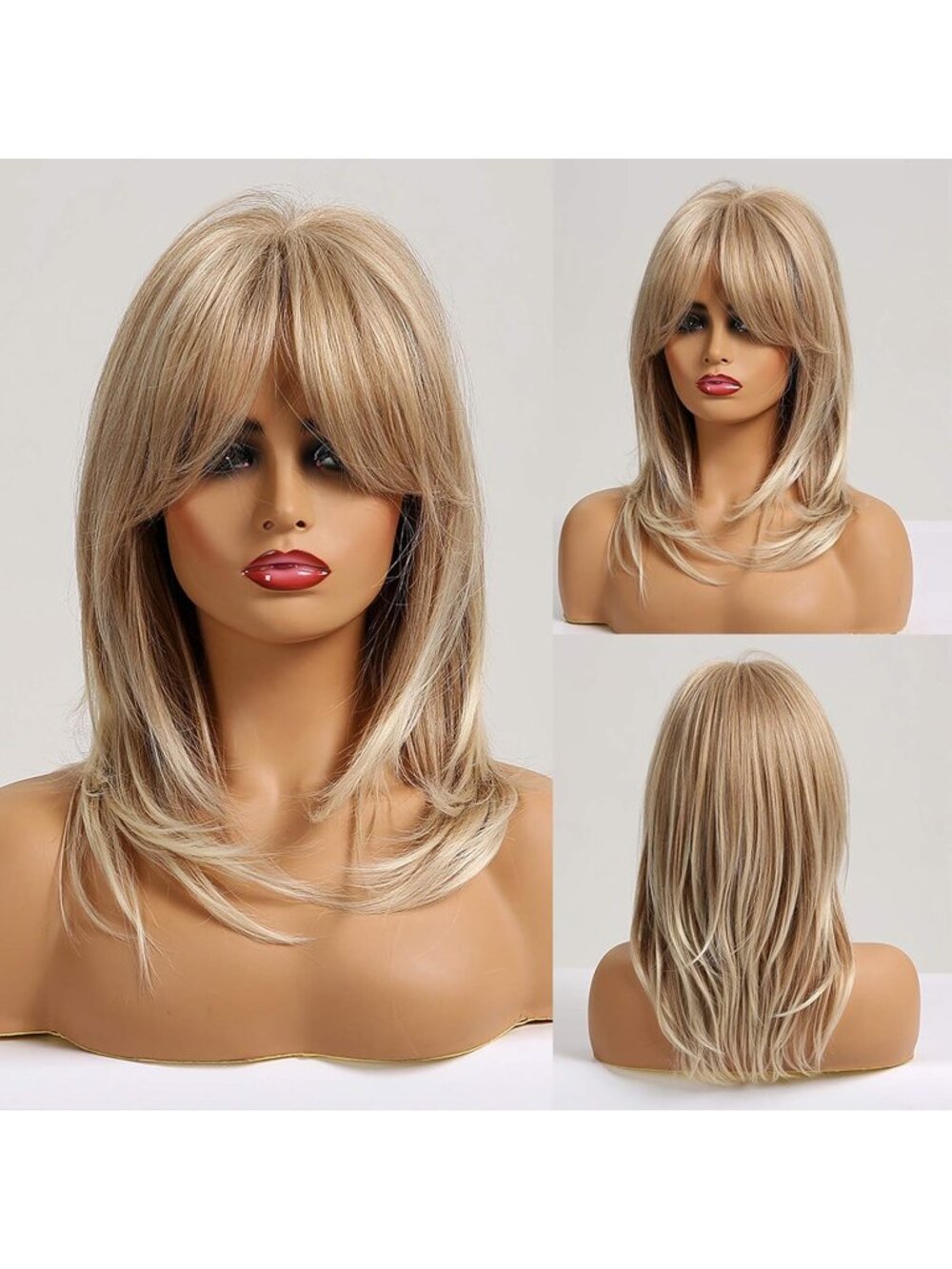 Women Blonde Heat Resistant Long Curly Shoulder Length Synthetic Wigs